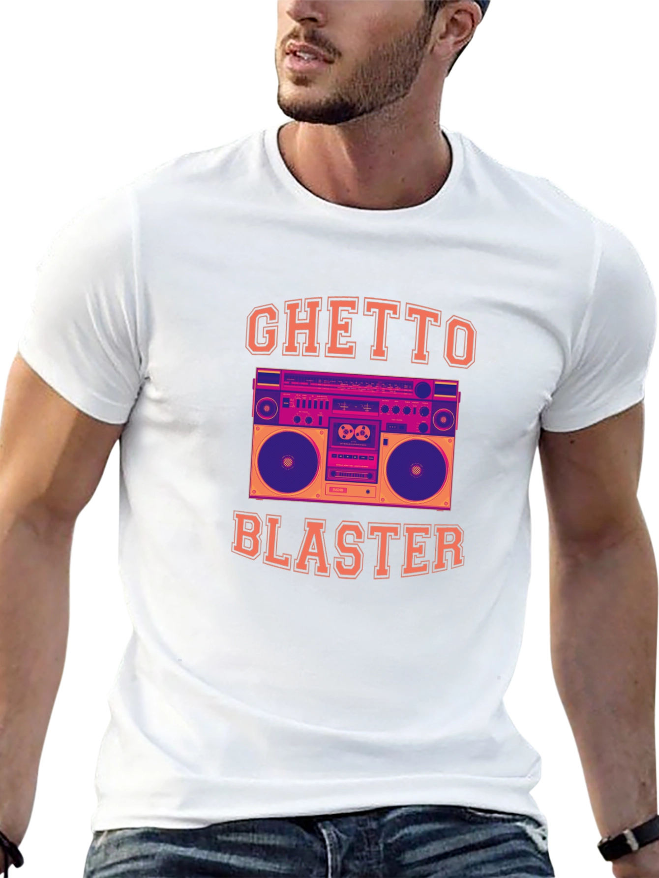 Black Ghetto Blaster Graphic Tee - Retro Boombox T-Shirt view 13