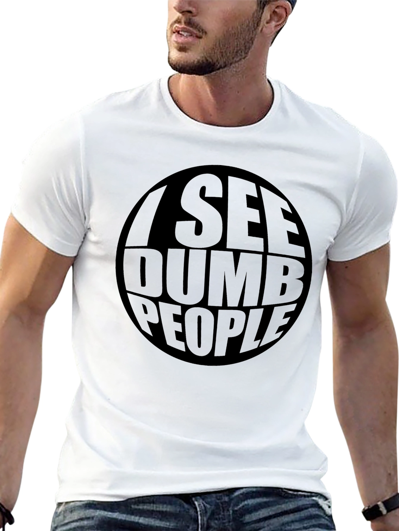 Black I See Dumb People Graphic Tee - Black Crew Neck Cotton T-Shirt view 13