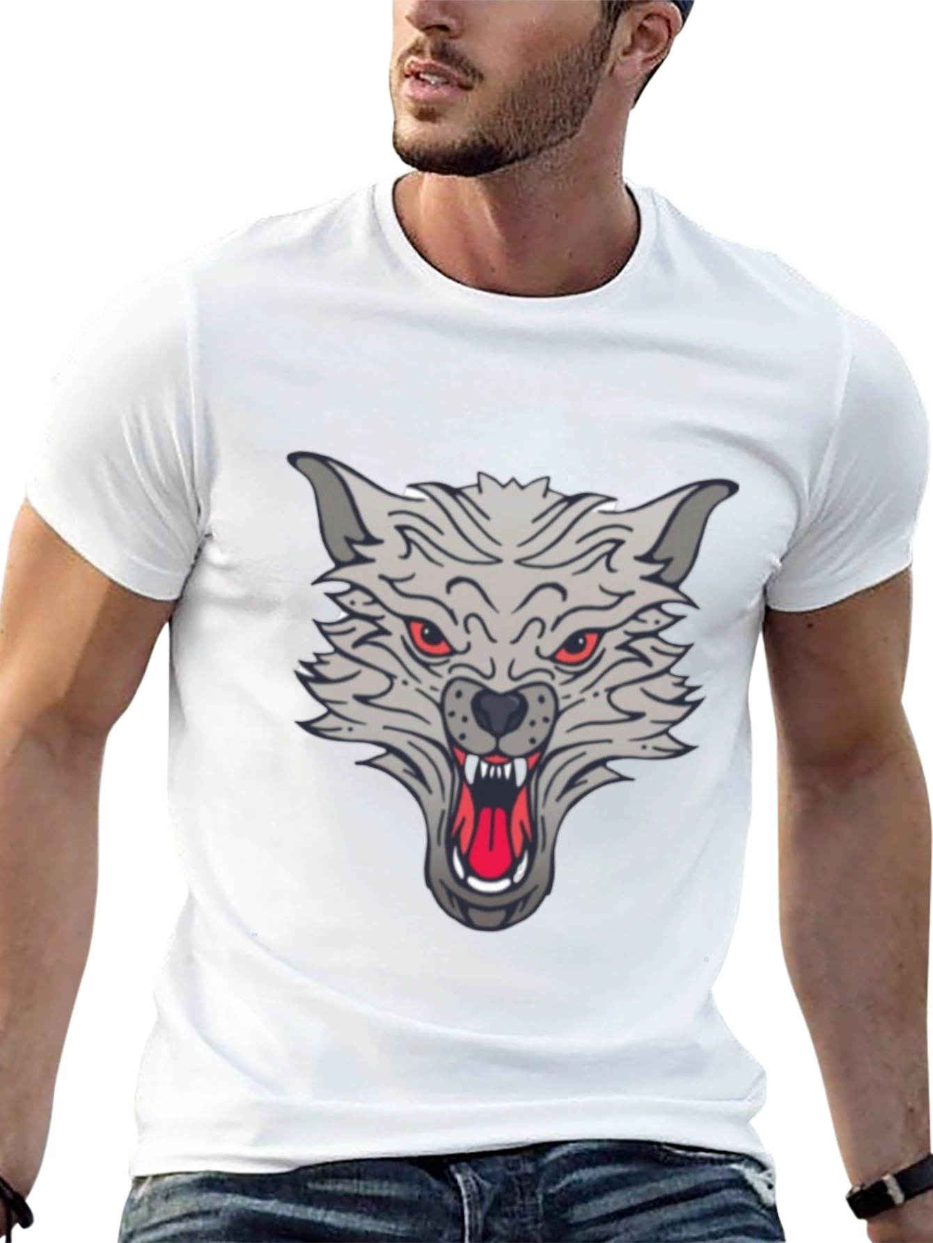 Black Men's Black Wolf Graphic T-Shirt view 13