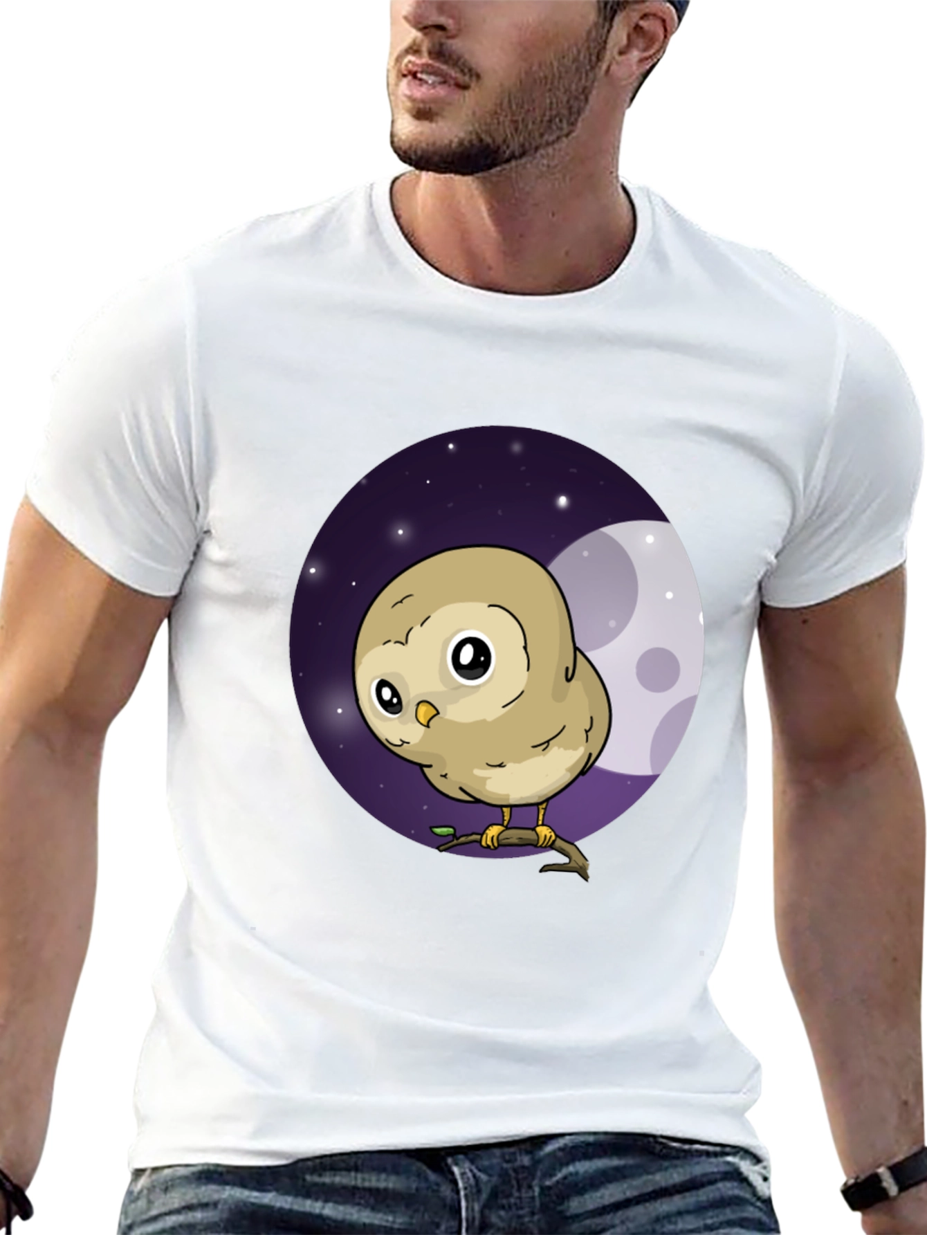 Black Cute Owl Moon Graphic Black T-Shirt view 13