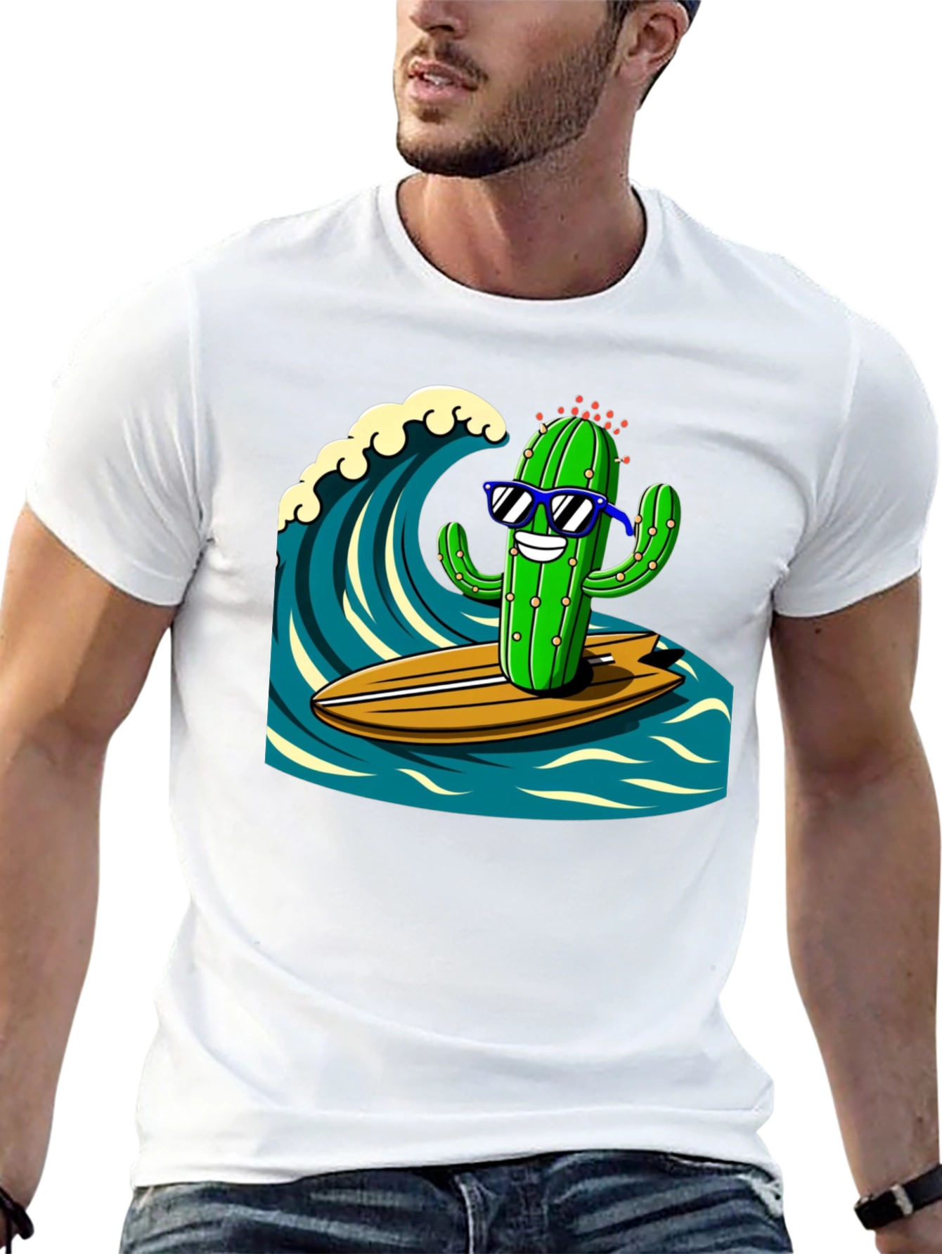 Black Surfing Cactus Graphic Tee - Mens Black T-Shirt view 13