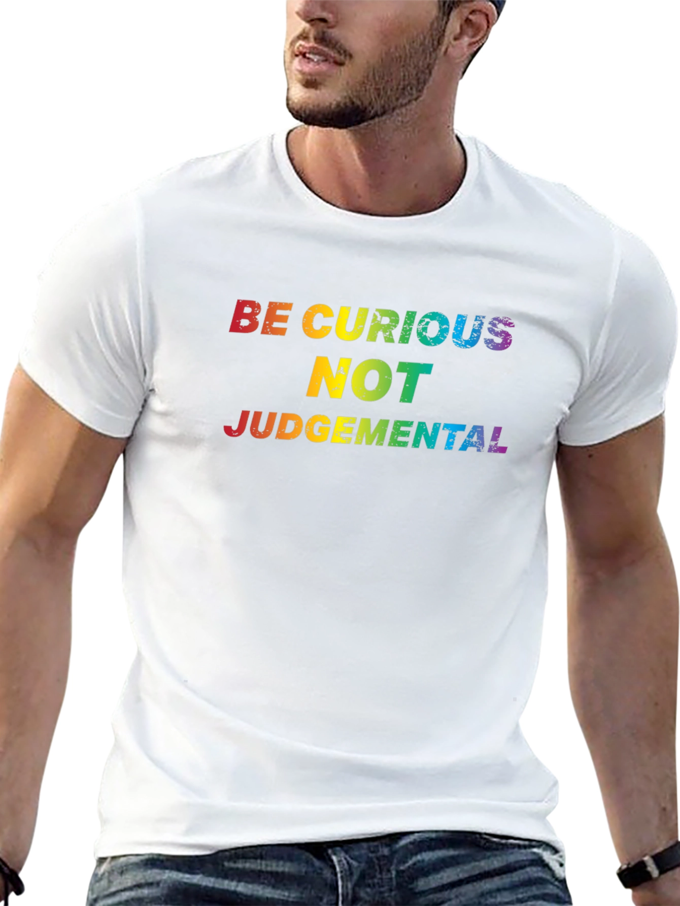 Black Be Curious Rainbow Text Black T-Shirt view 13