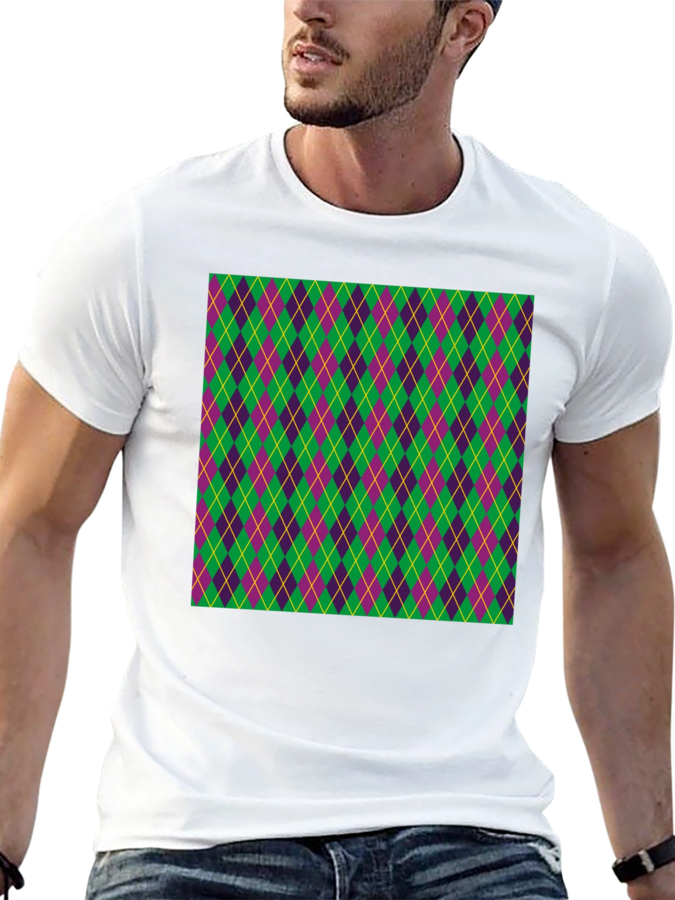 Black Mardi Gras Argyle T-Shirt, Festival Fashion view 13