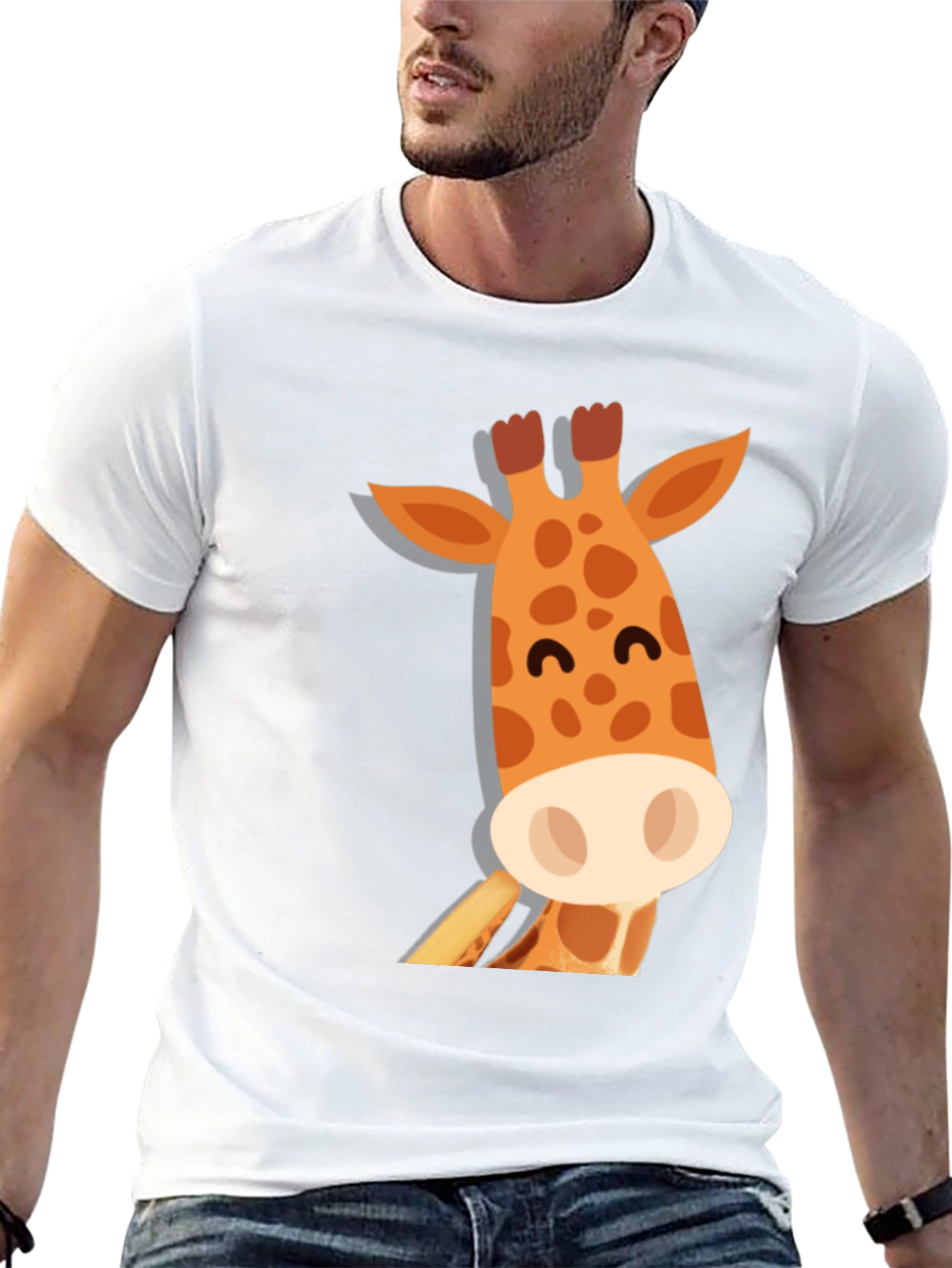 Black Cute Giraffe Graphic Tee - Black Cotton T-Shirt view 13