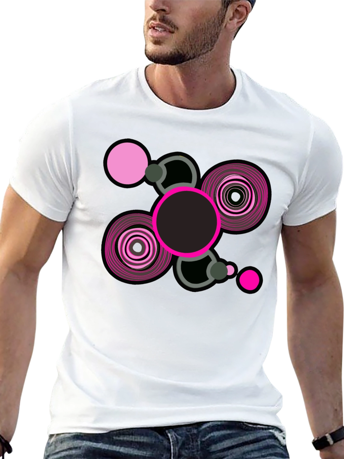 Black Abstract Geometric Graphic Print Black T-Shirt view 13