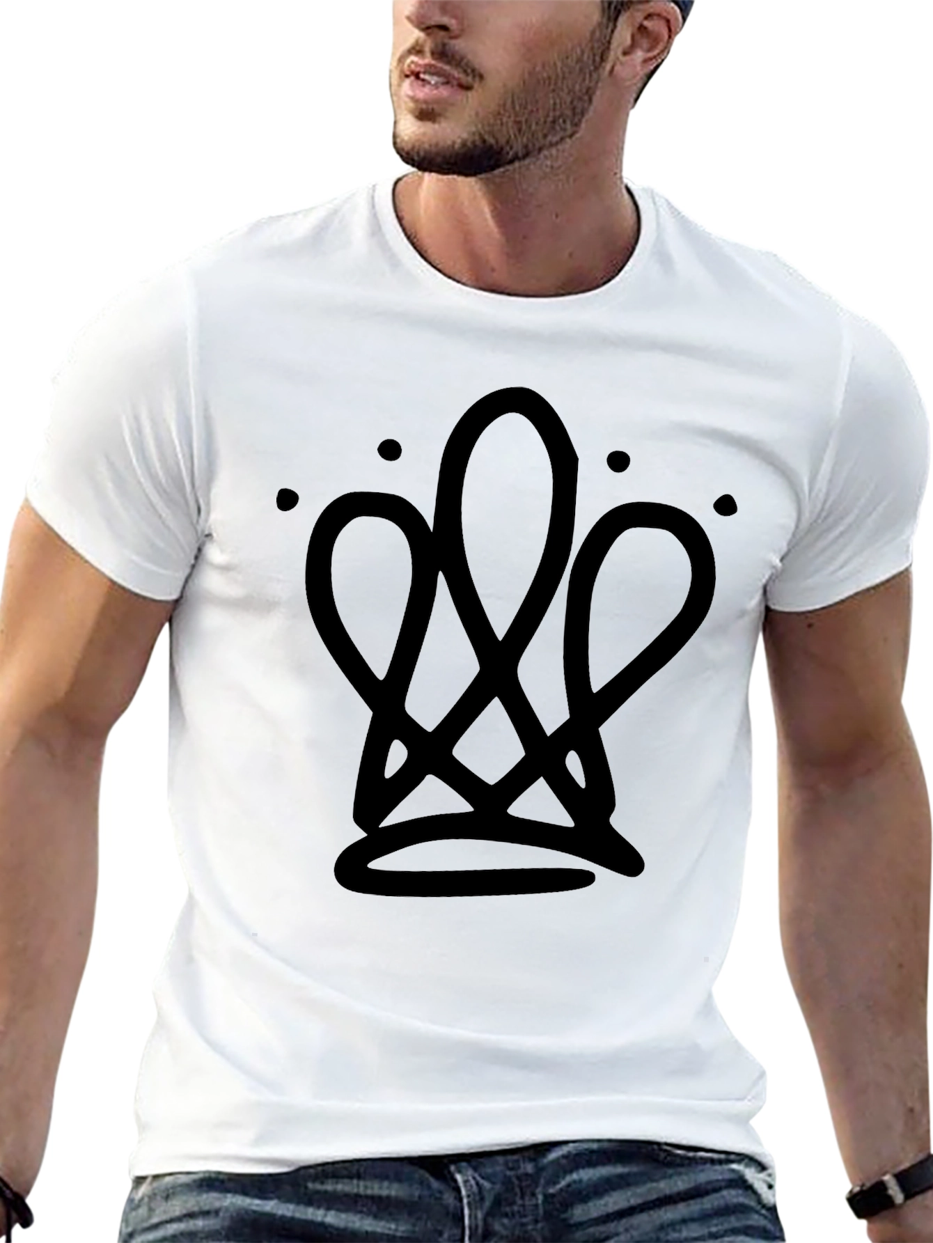 Black Abstract Crown Graphic Tee - Modern Black T-Shirt view 13