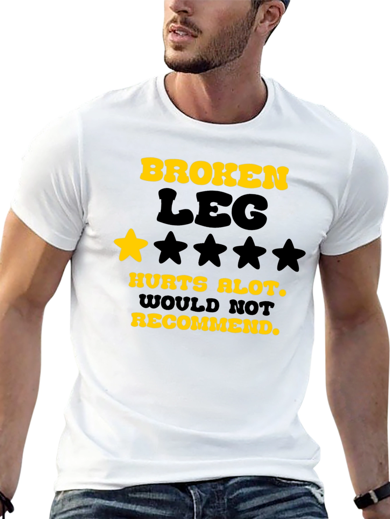 Black Broken Leg Humor T-Shirt - Hurts Alot, Not Recommended view 13