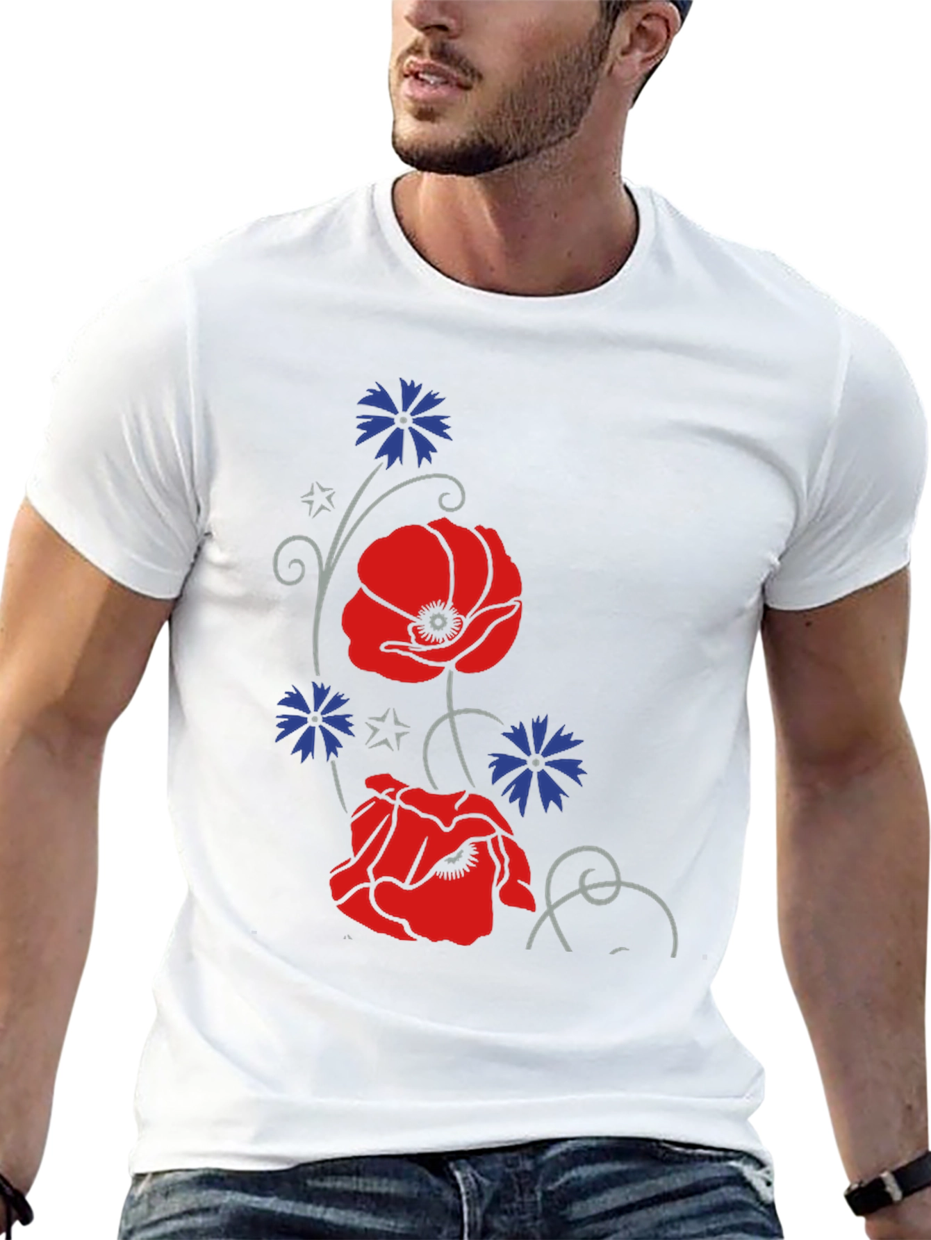 Black Floral Poppy & Cornflower Print Black T-Shirt view 13