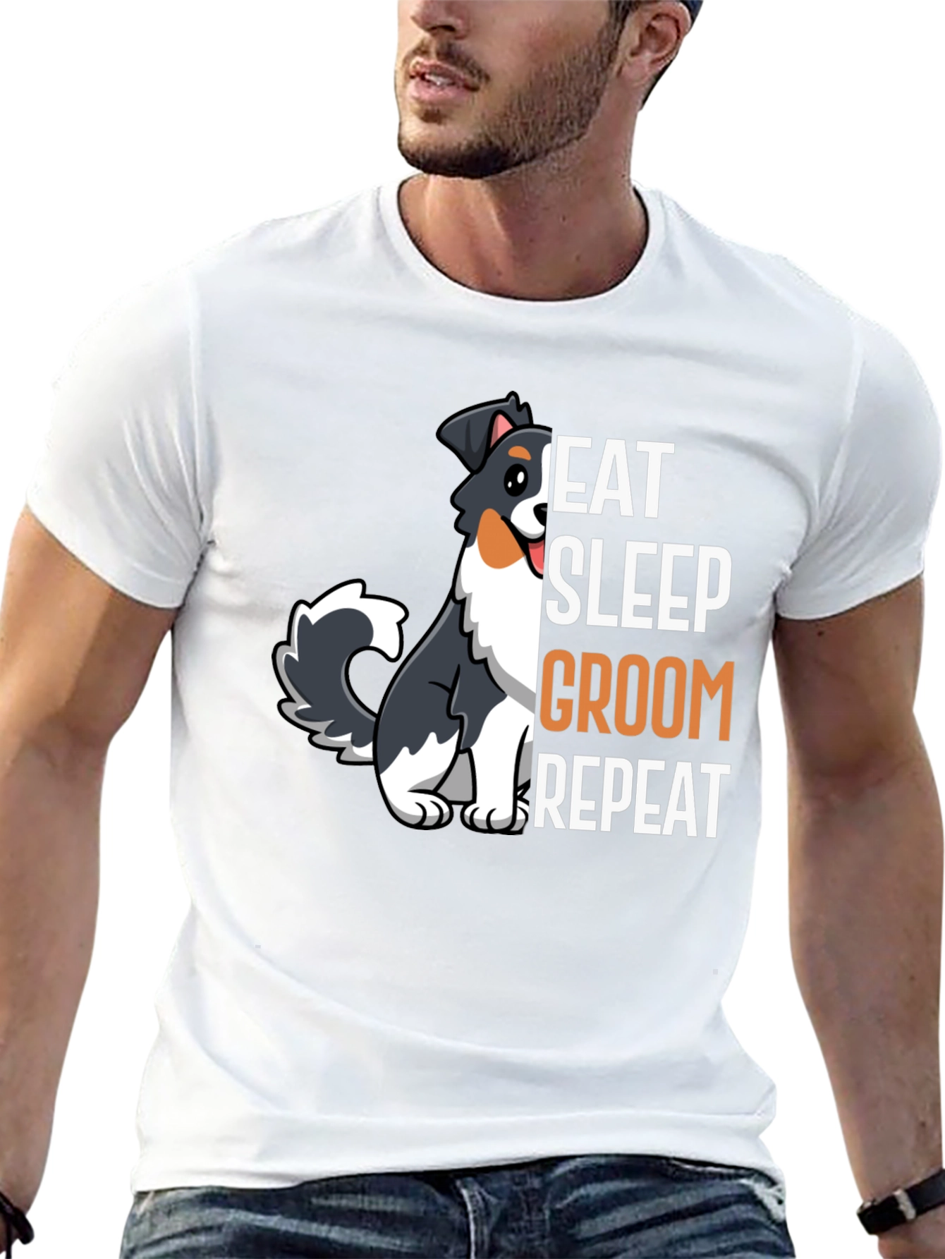 Black Eat Sleep Groom Repeat Dog T-Shirt view 13