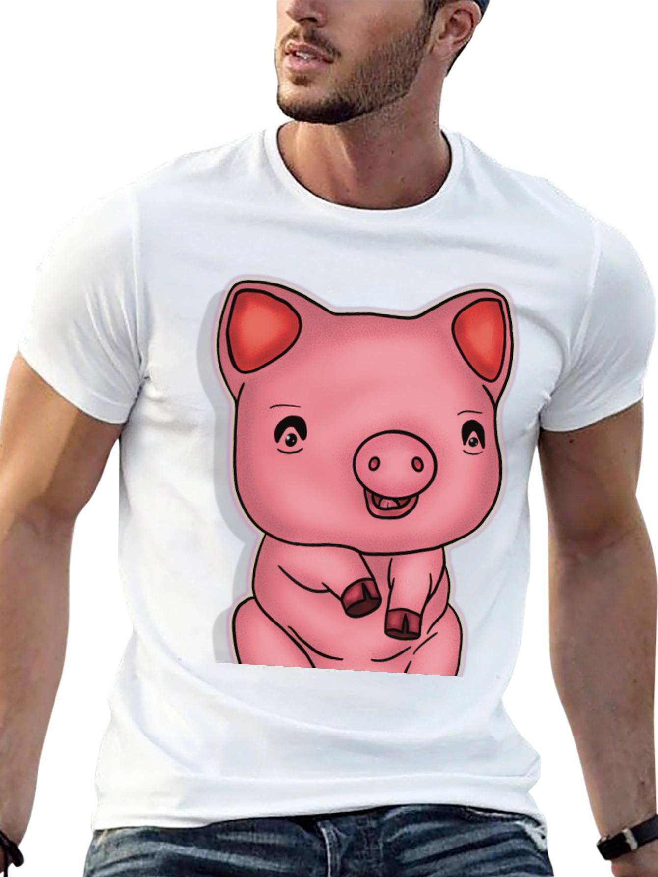 Black Cute Pig Graphic Black T-Shirt view 13