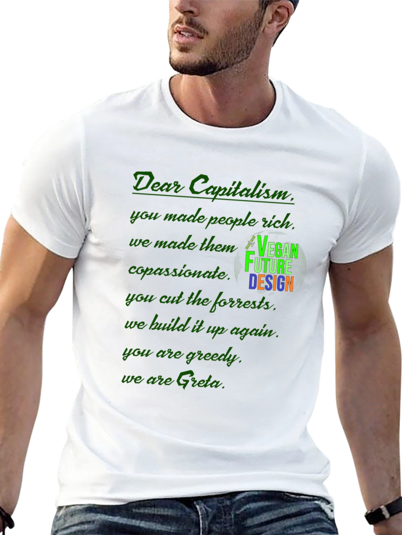 Black Vegan Future Design T-Shirt: Dear Capitalism Slogan Tee view 13