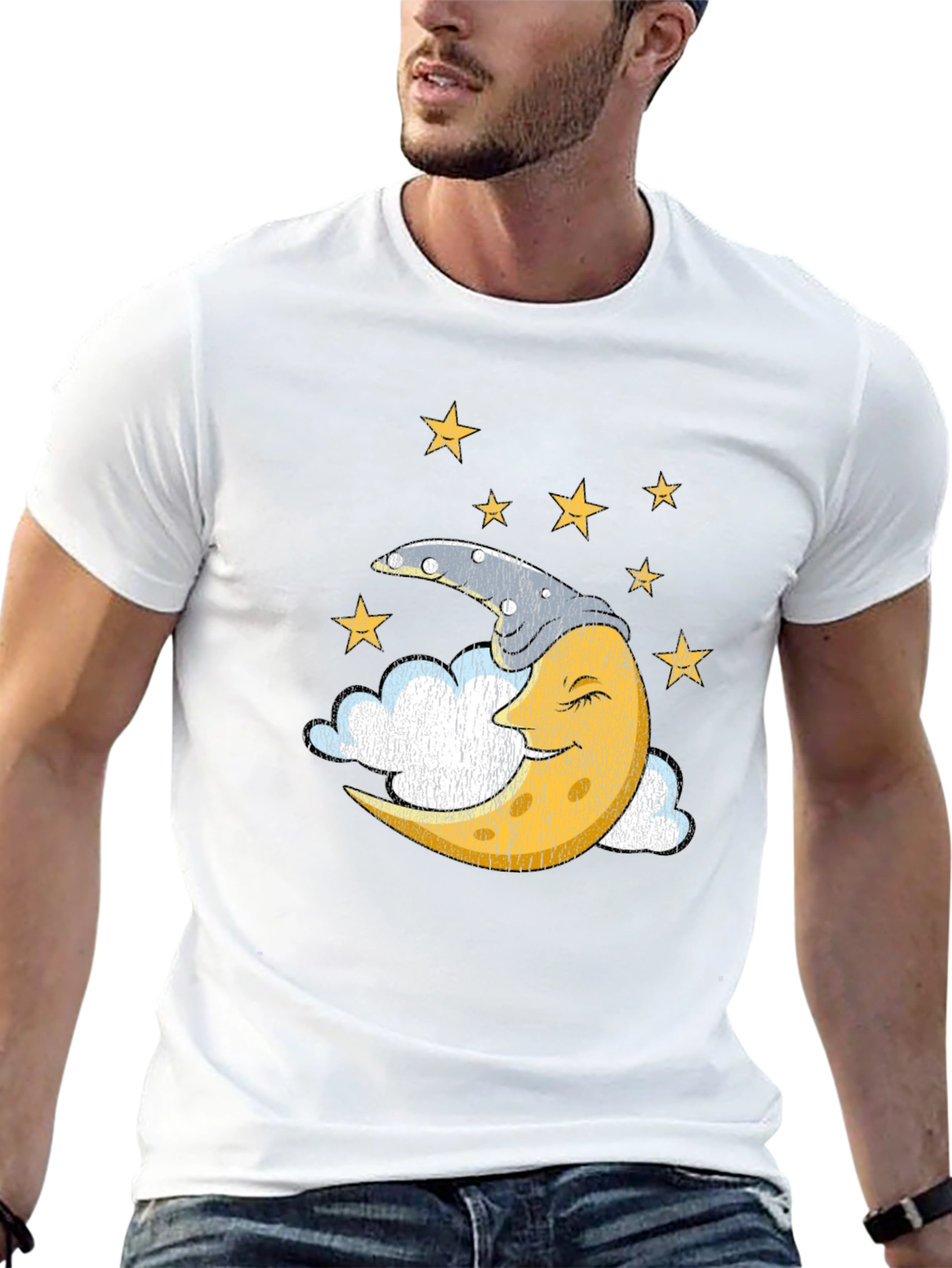 Black Sleepy Moon Graphic T-Shirt - Dreamy Celestial Design view 13