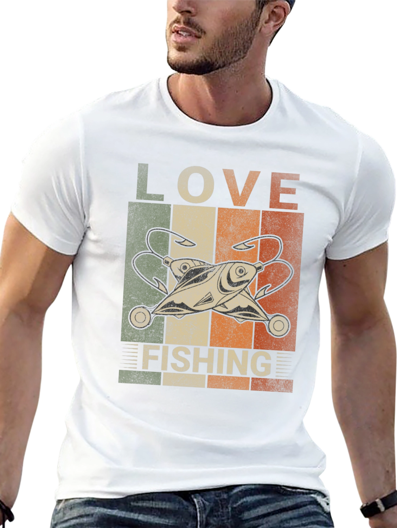 Black Love Fishing Retro Graphic T-Shirt view 13