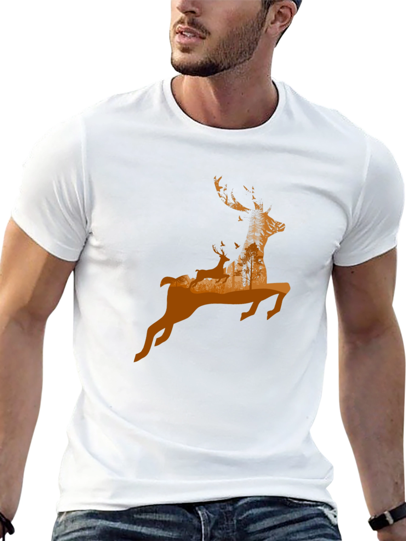 Black Deer Silhouette Graphic T-Shirt - Nature Inspired Design view 13
