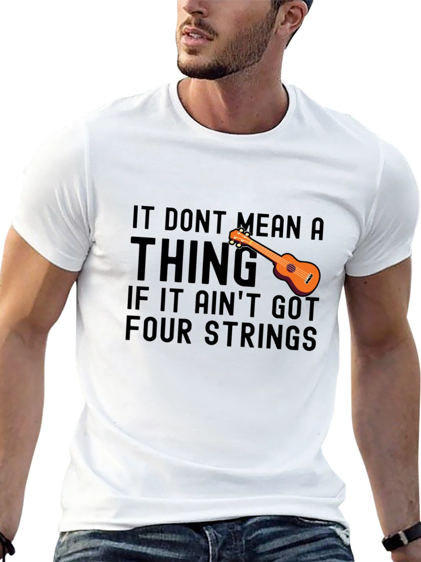 Black Ukulele T-Shirt: It Don't Mean a Thing, Four Strings view 13
