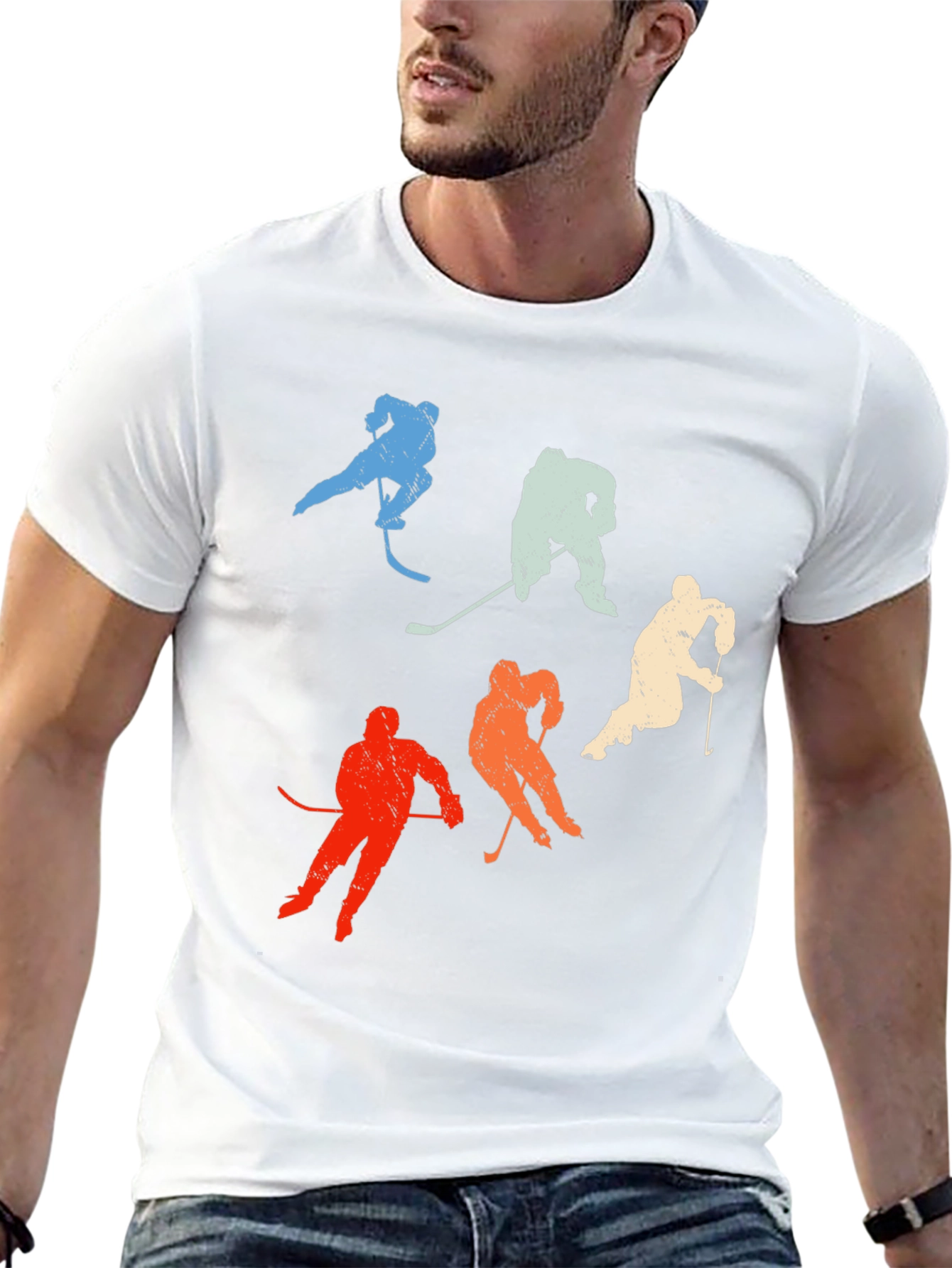 Black Retro Hockey Player T-Shirt - Vintage Style view 13