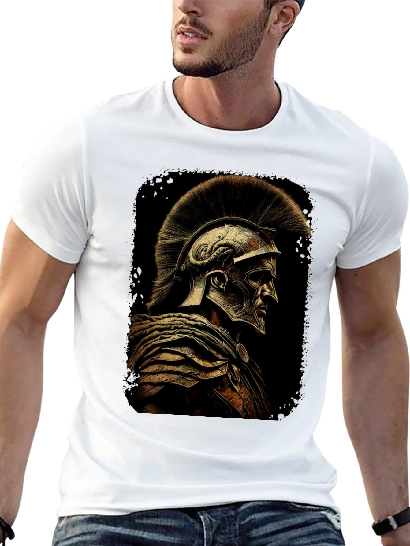 Black Warrior Graphic Tee - Spartan Helmet T-Shirt view 13