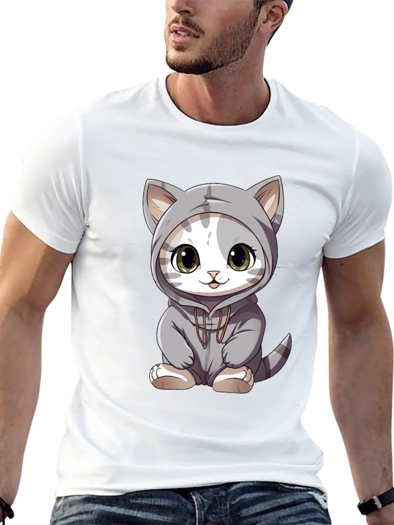 Black Cute Cat Hoodie T-Shirt view 13