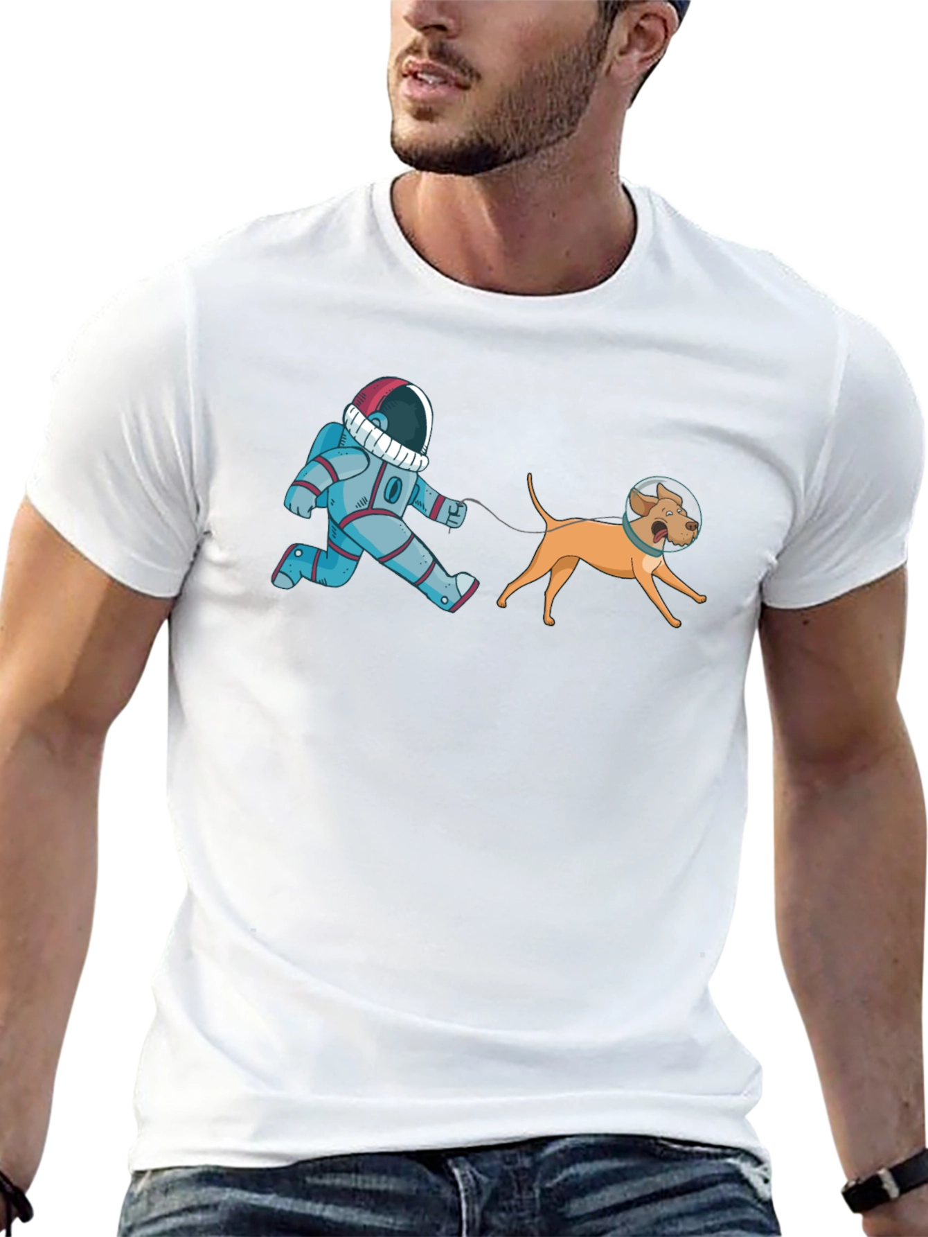 Black Astronaut Dog Walk T-Shirt - Space Adventure Tee view 13