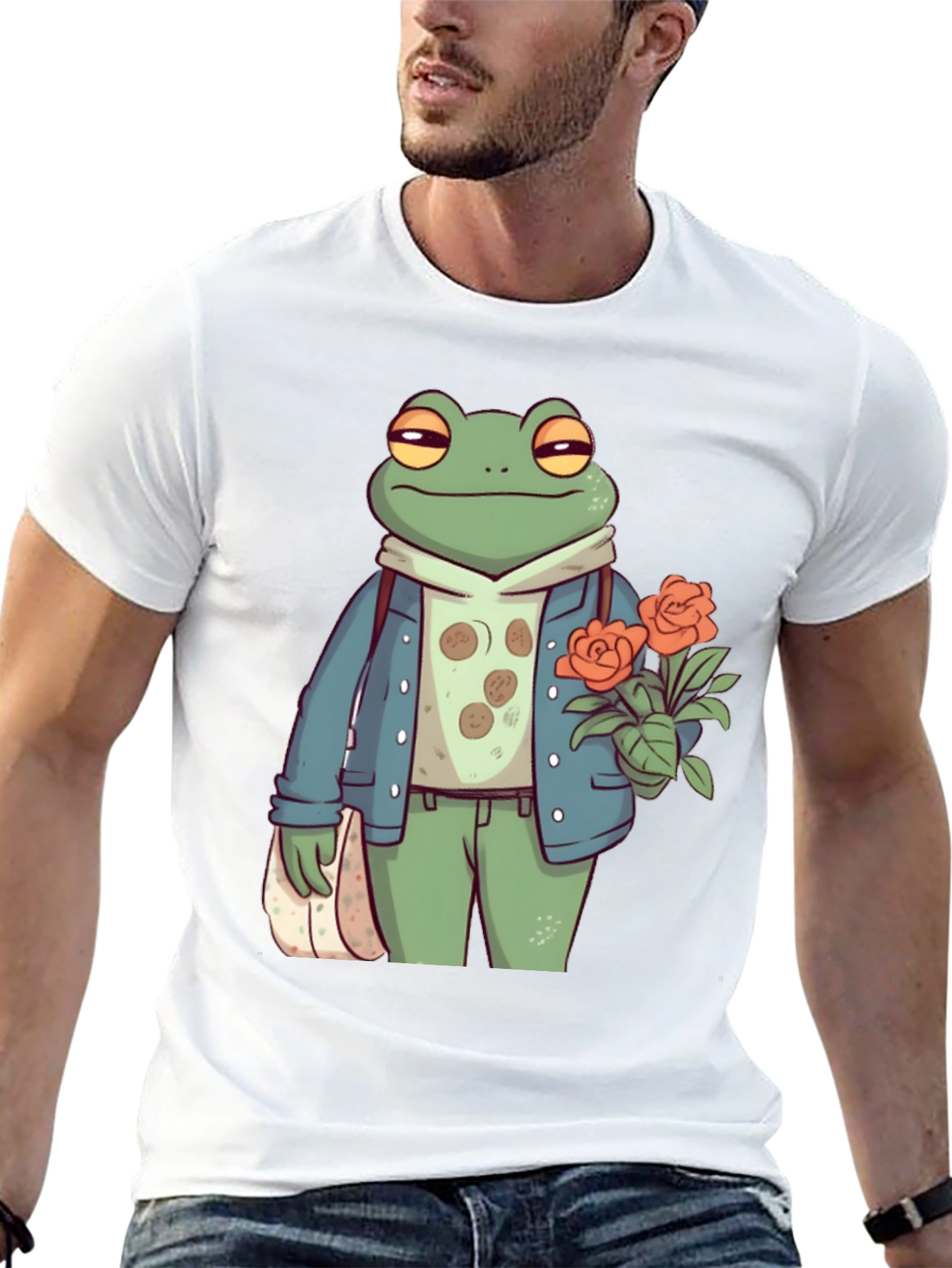 Black Stylish Frog with Flowers Graphic Tee view 13