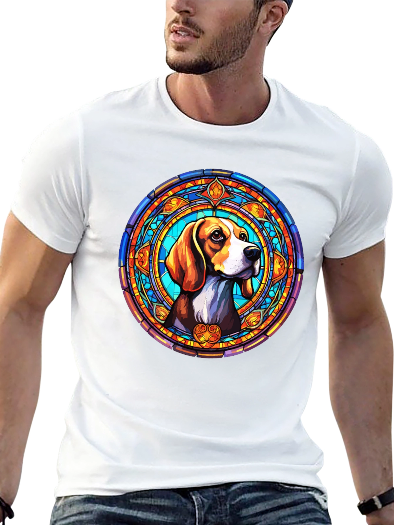 Black Stained Glass Beagle Dog Graphic T-Shirt view 13