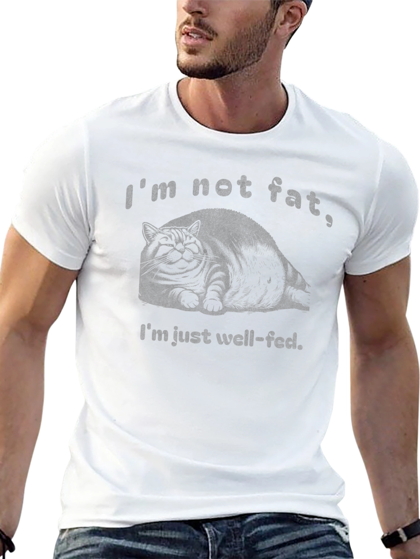 Black Funny Cat T-Shirt - I'm Not Fat, Well-Fed view 13
