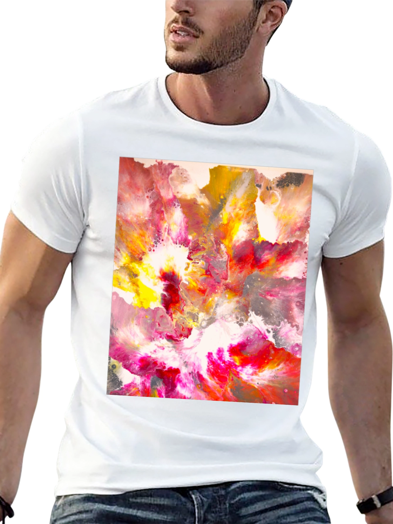 Black Abstract Art Tee - Vibrant Colors, Unique Design view 13