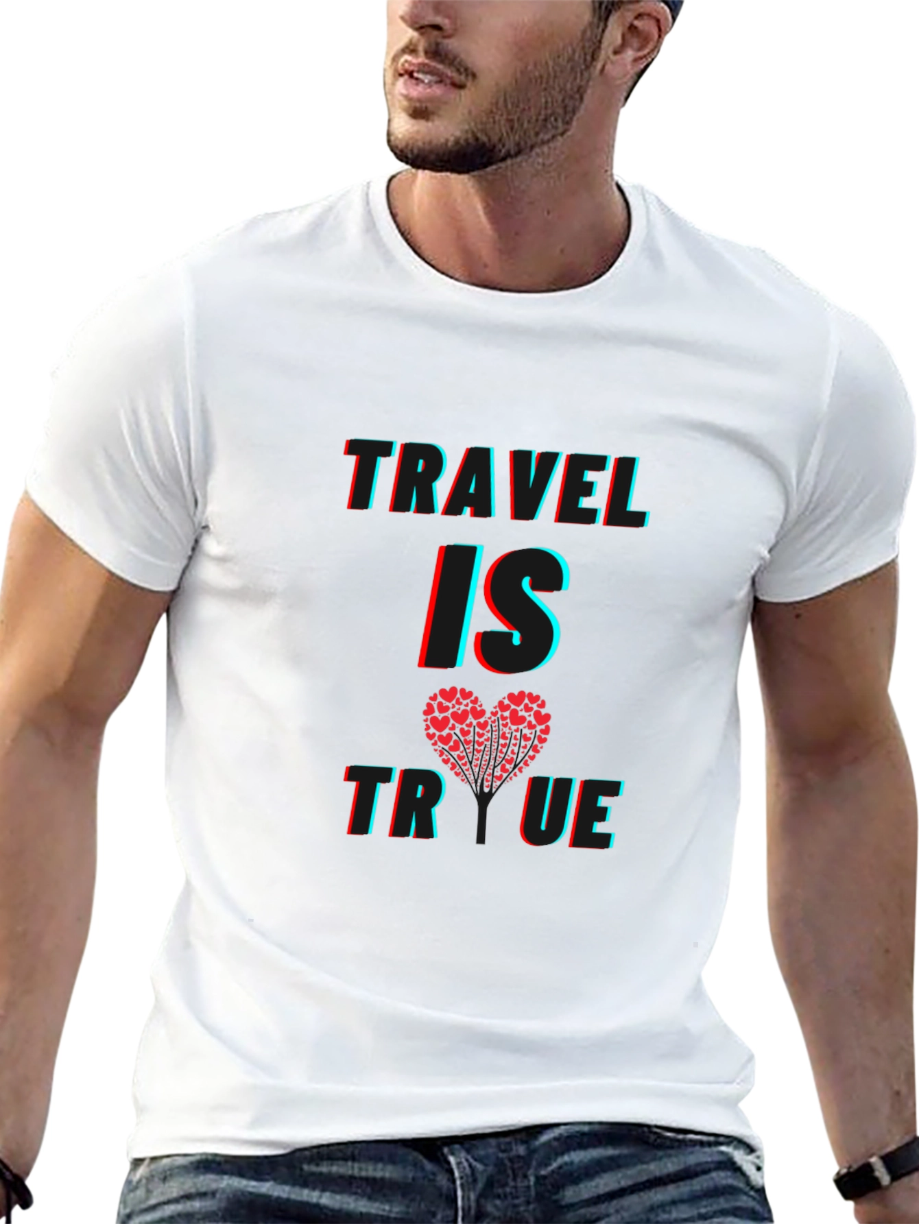 Black Travel Is True Heart Graphic Tee - Soft Cotton Blend view 13