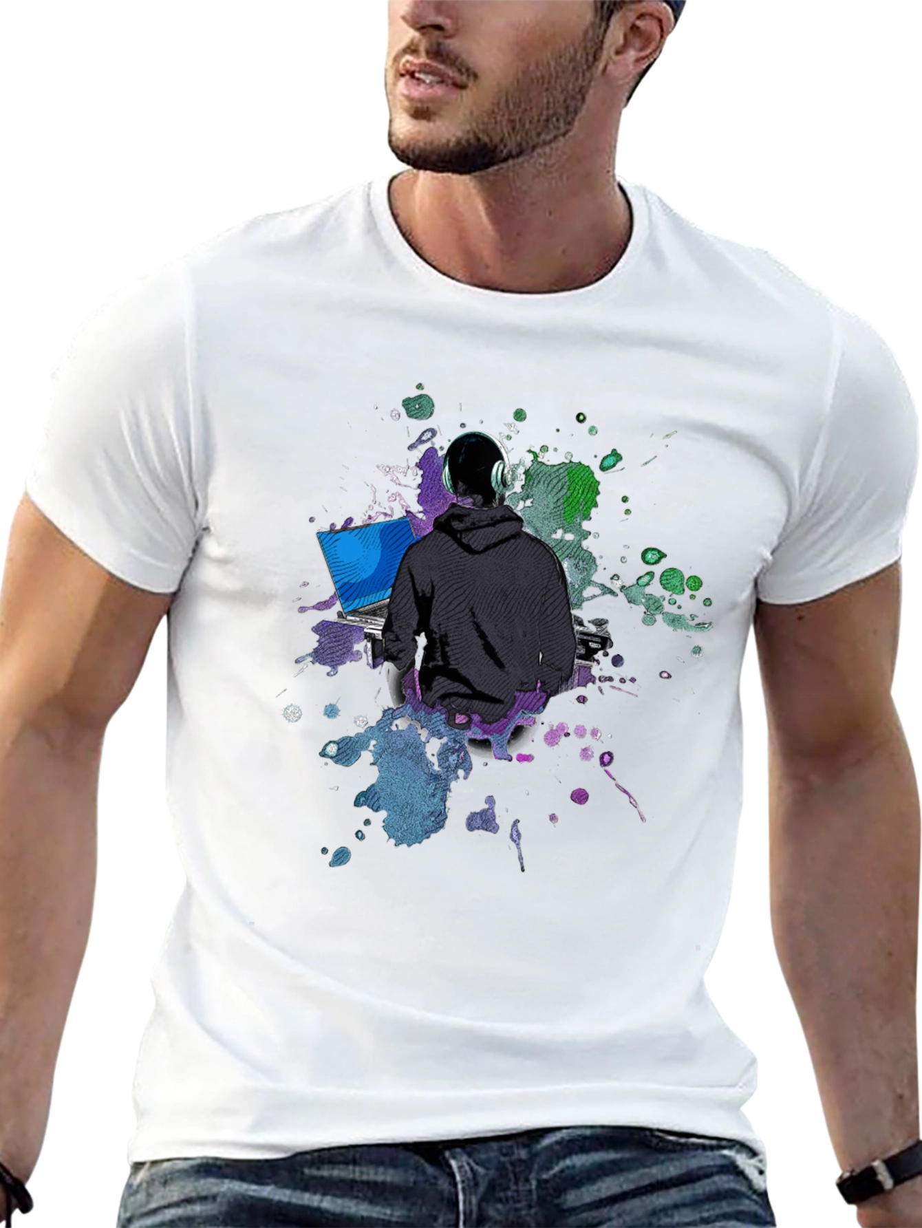 Black DJ Gamer Graphic Tee - Black Cotton Blend view 13