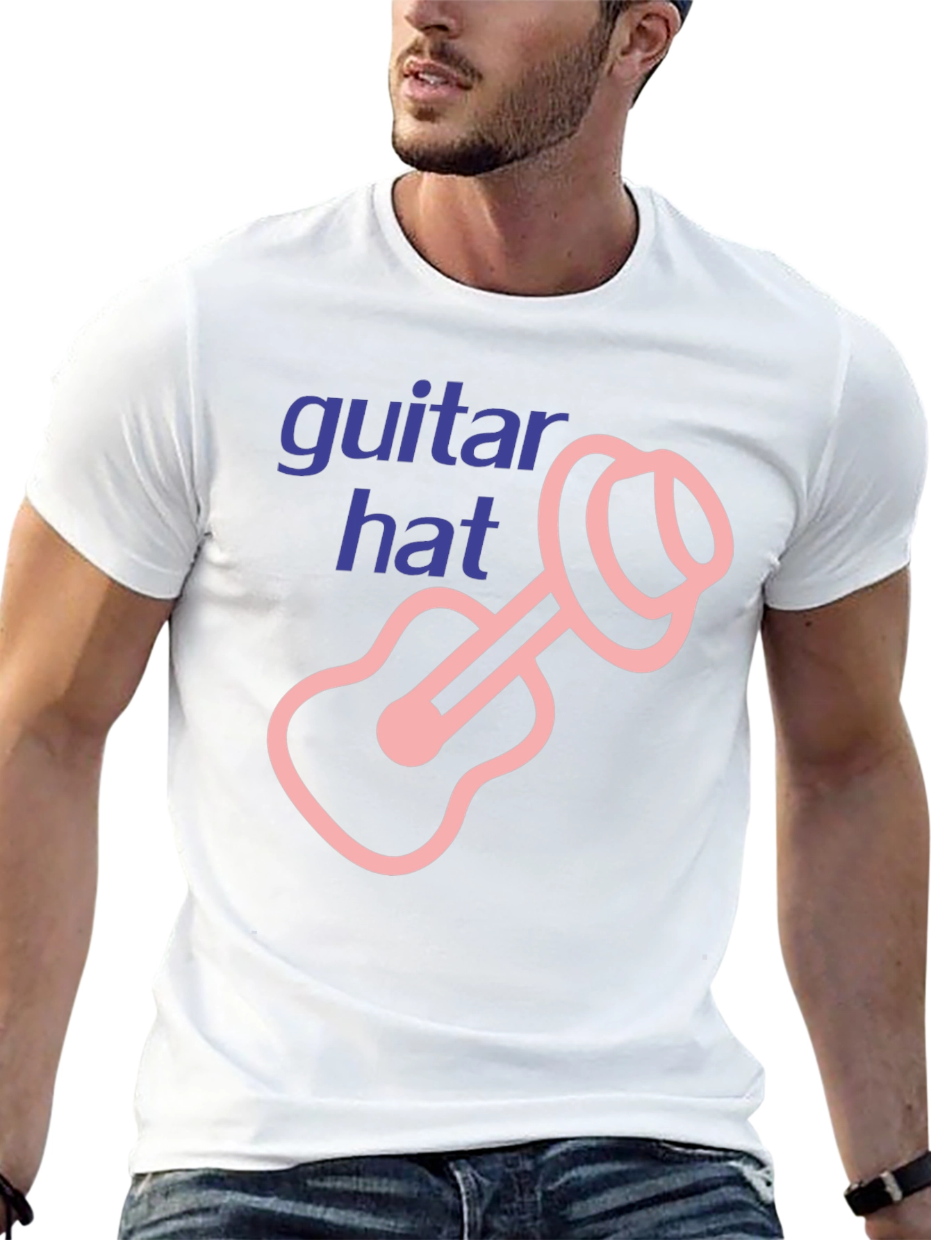 Black Guitar Hat Graphic Tee - Black Cotton T-Shirt view 13