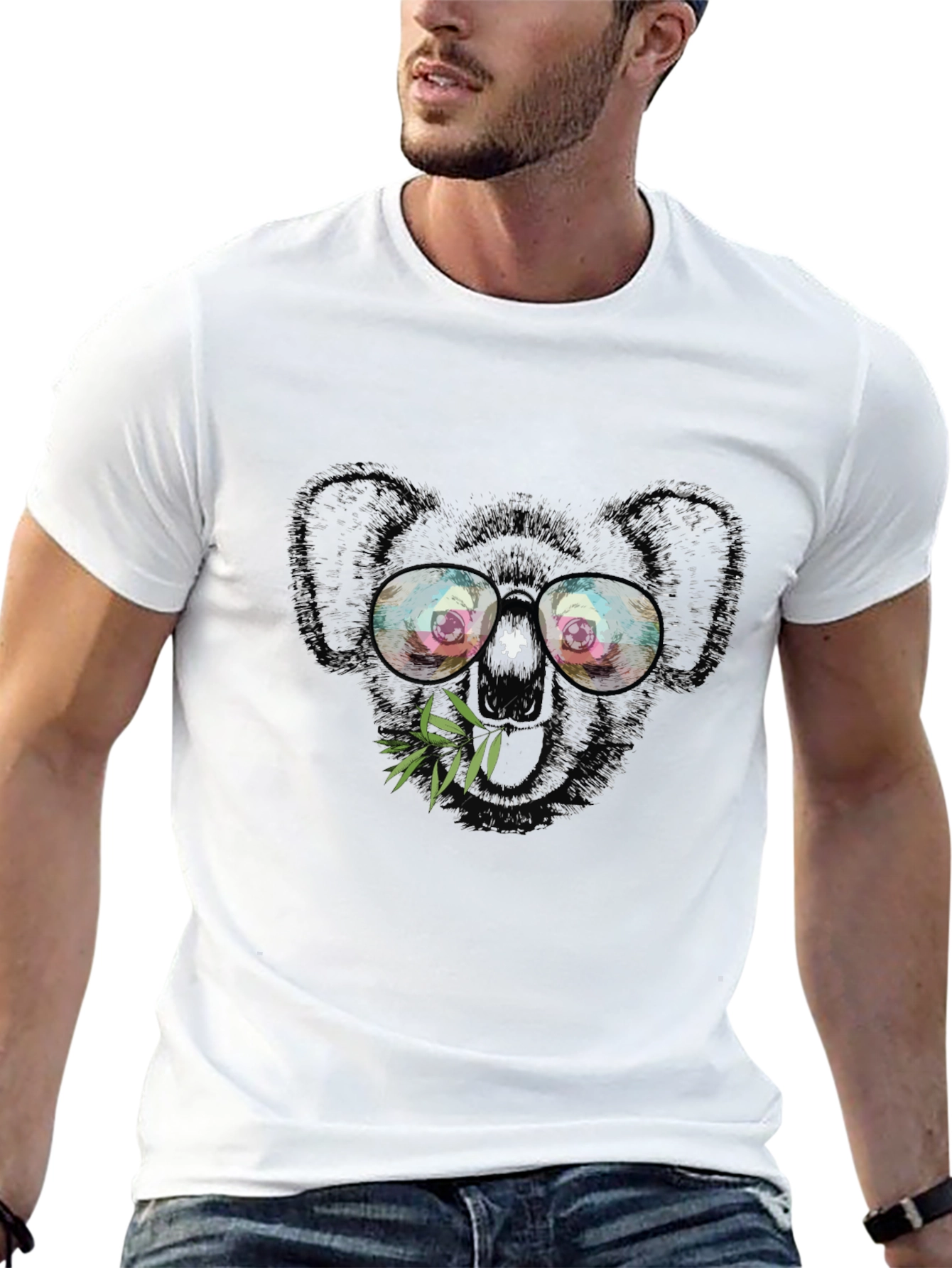 Black Cool Koala Graphic Tee - Black Cotton T-Shirt view 13