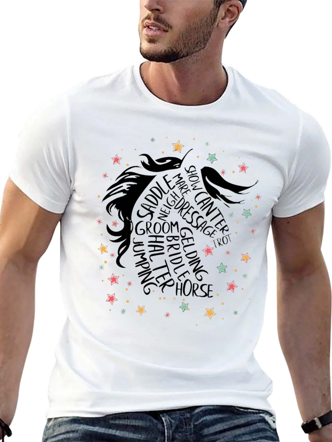 Black Horse Lover T-Shirt: Equestrian Word Art Design view 13