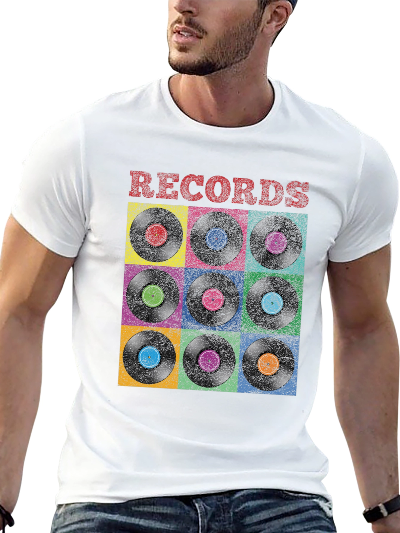 Black Retro Vinyl Record Graphic T-Shirt view 13