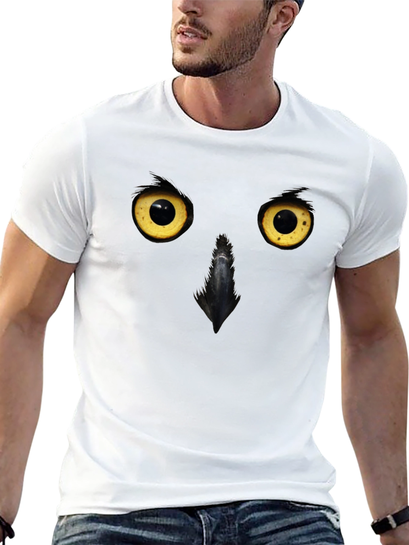 Black Men's Owl Face Graphic Black T-Shirt view 13
