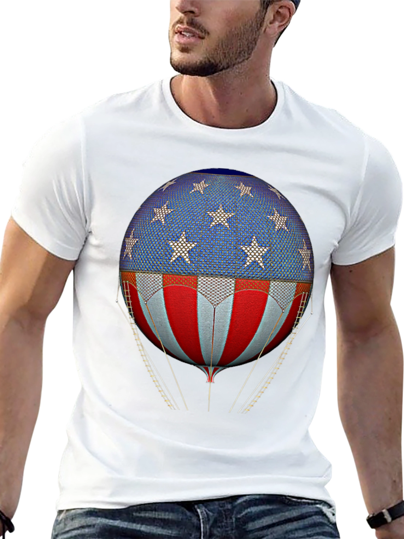 Black American Flag Hot Air Balloon Graphic Tee view 13