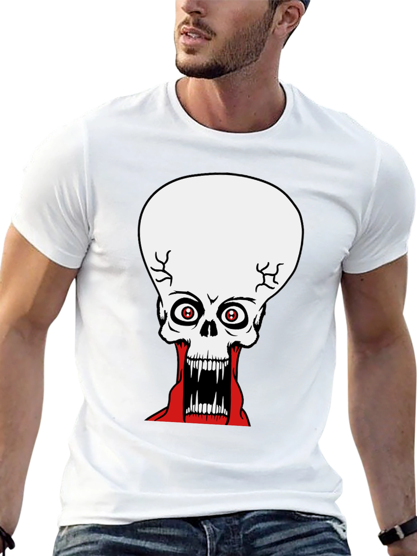 Black Creepy Skull Graphic Print Black T-Shirt view 13