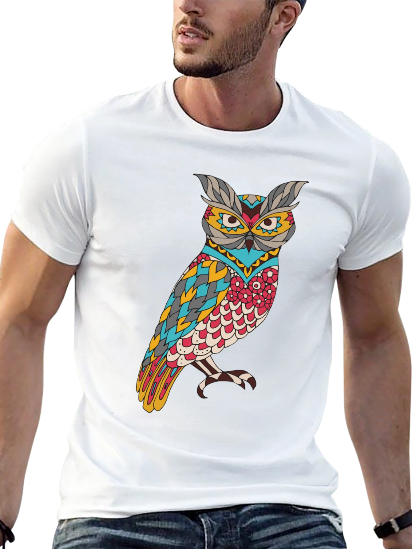 Black Owl Graphic Print Men's Black T-Shirt view 13