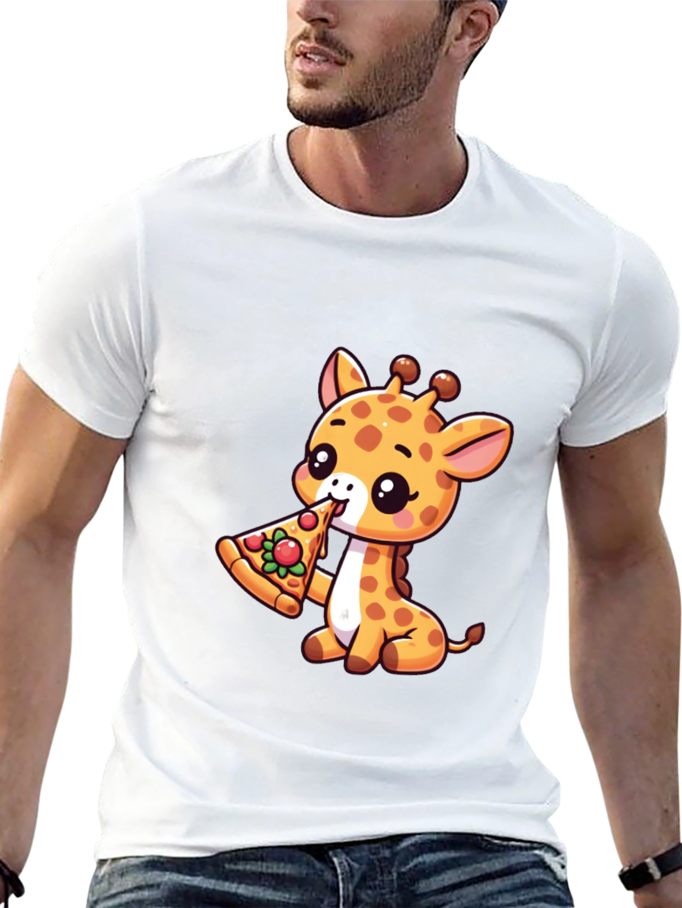 Black Cute Giraffe Pizza Lover T-Shirt view 13