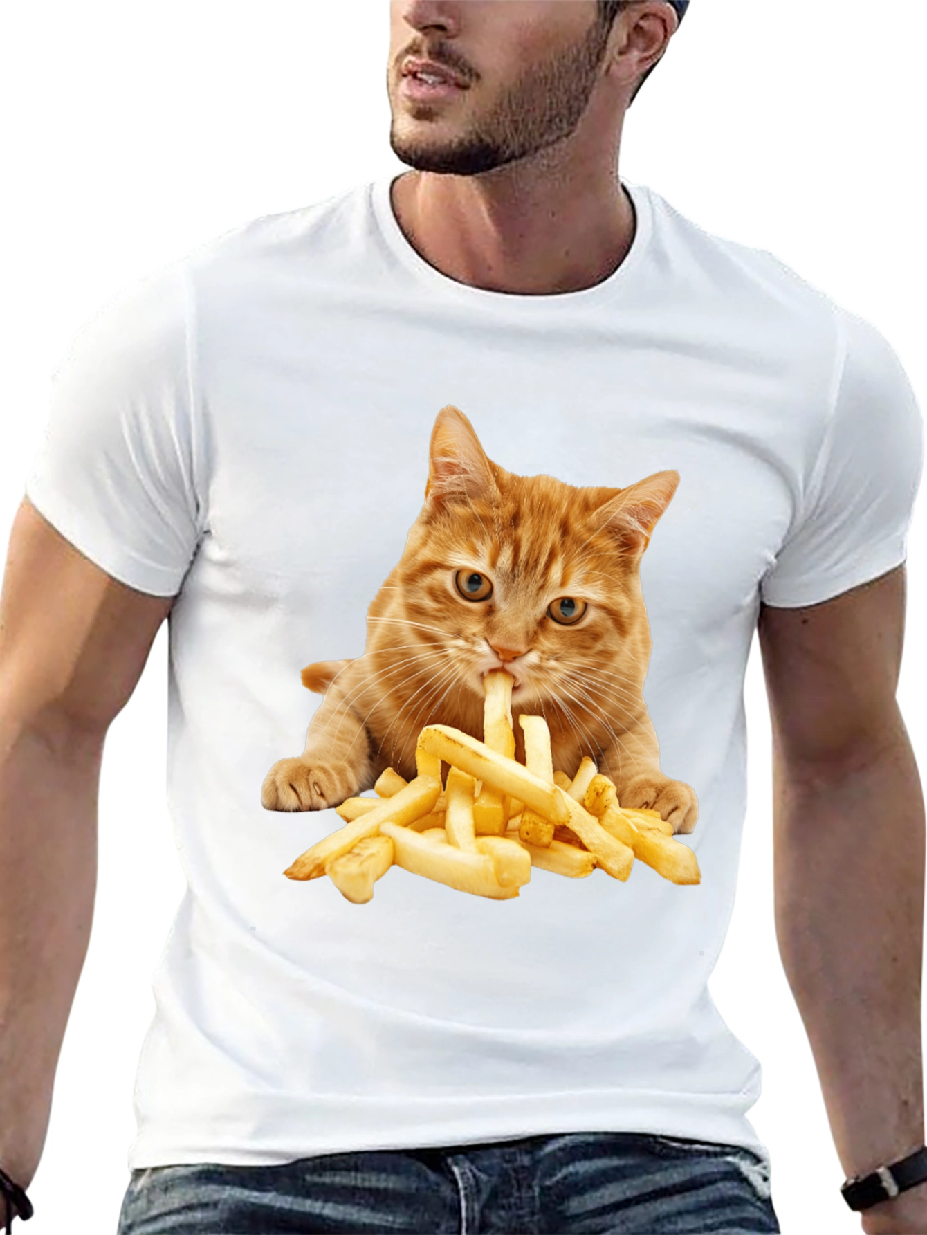 Black Cat Eating Fries Graphic Tee - Unisex T-Shirt view 13