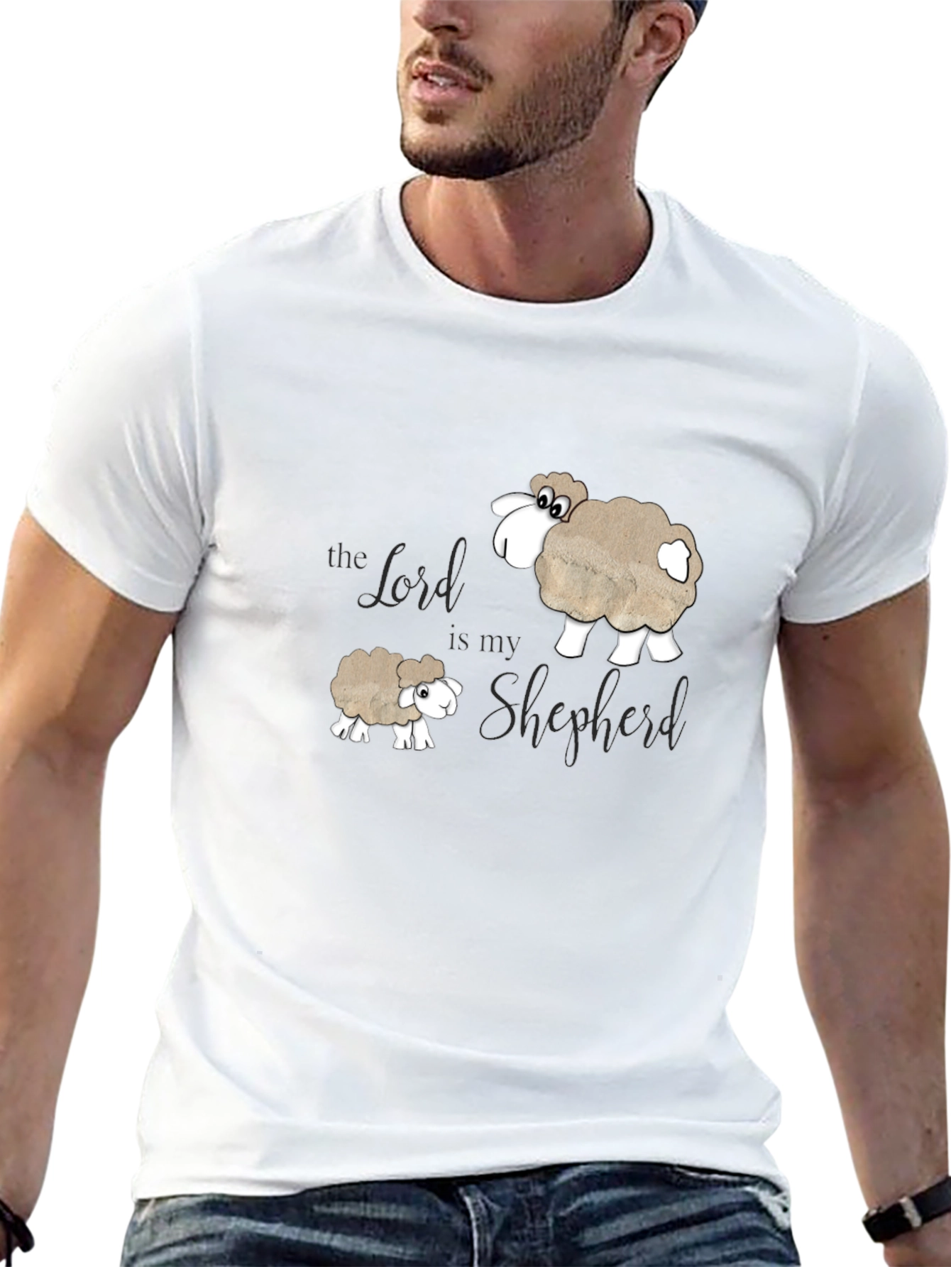 Black The Lord is my Shepherd T-Shirt - Sheep Design view 13