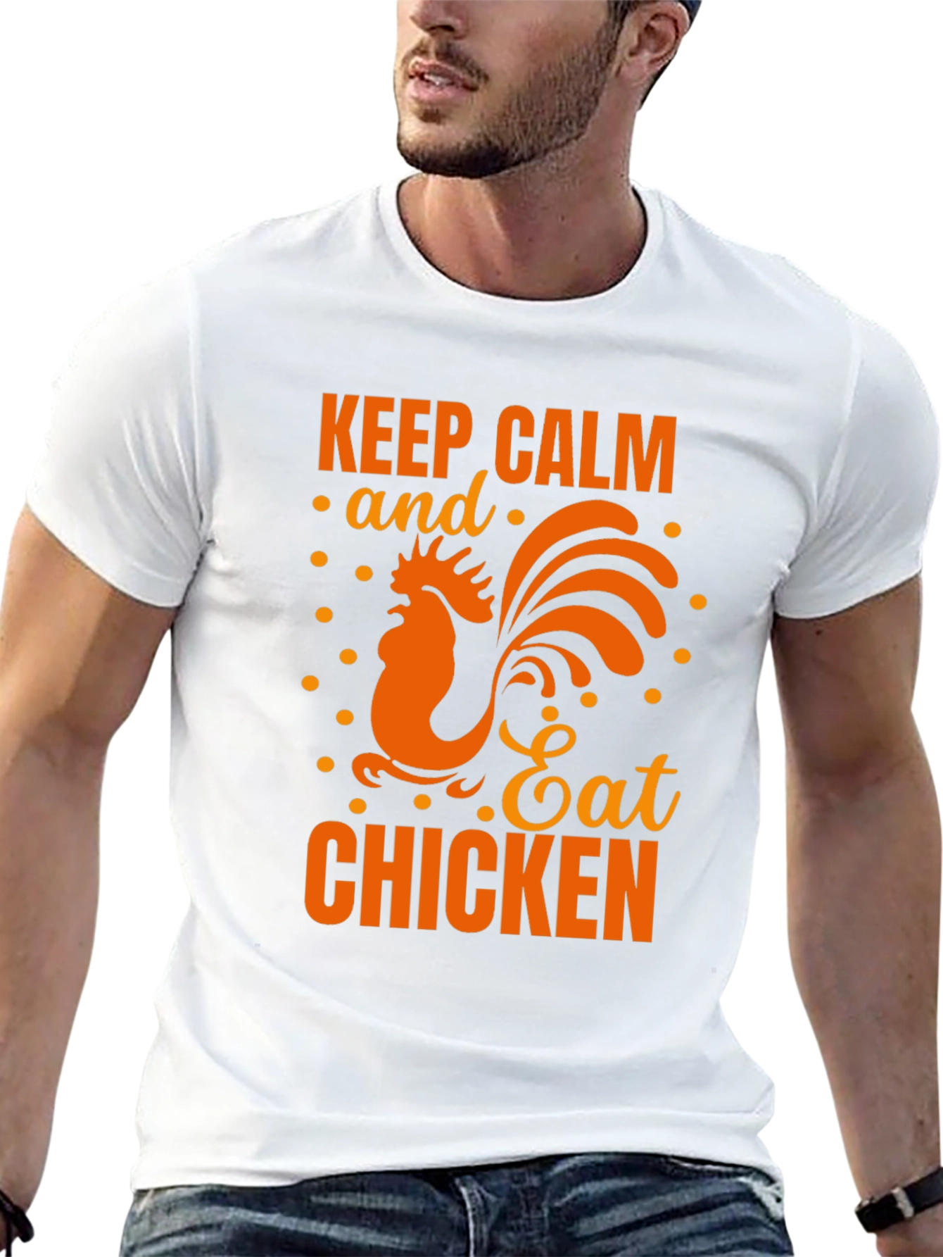 Black Keep Calm Eat Chicken Black Graphic T-Shirt view 13