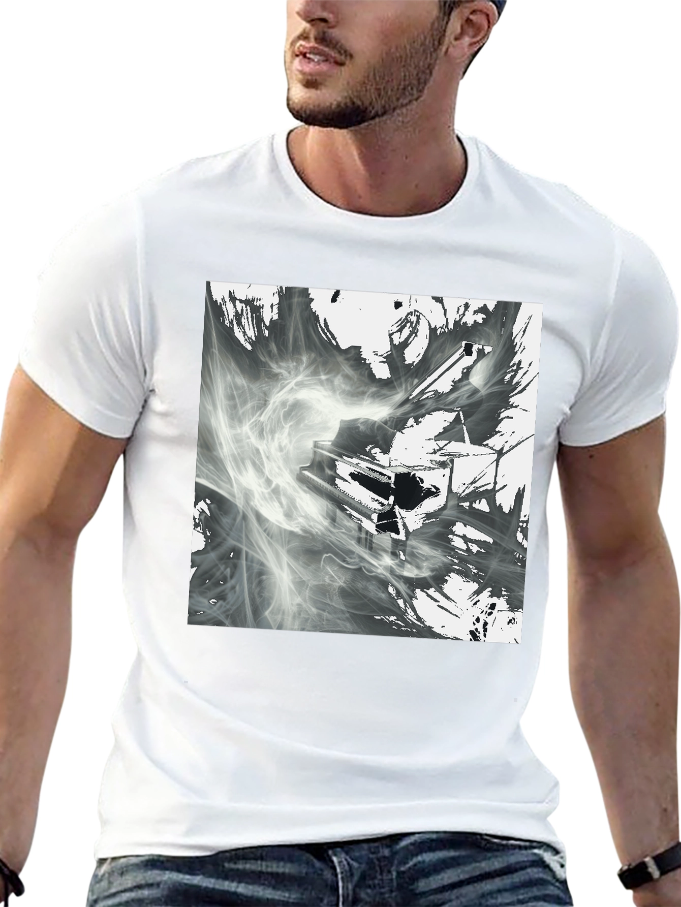 Black Abstract Piano T-Shirt - Artistic Graphic Tee view 13