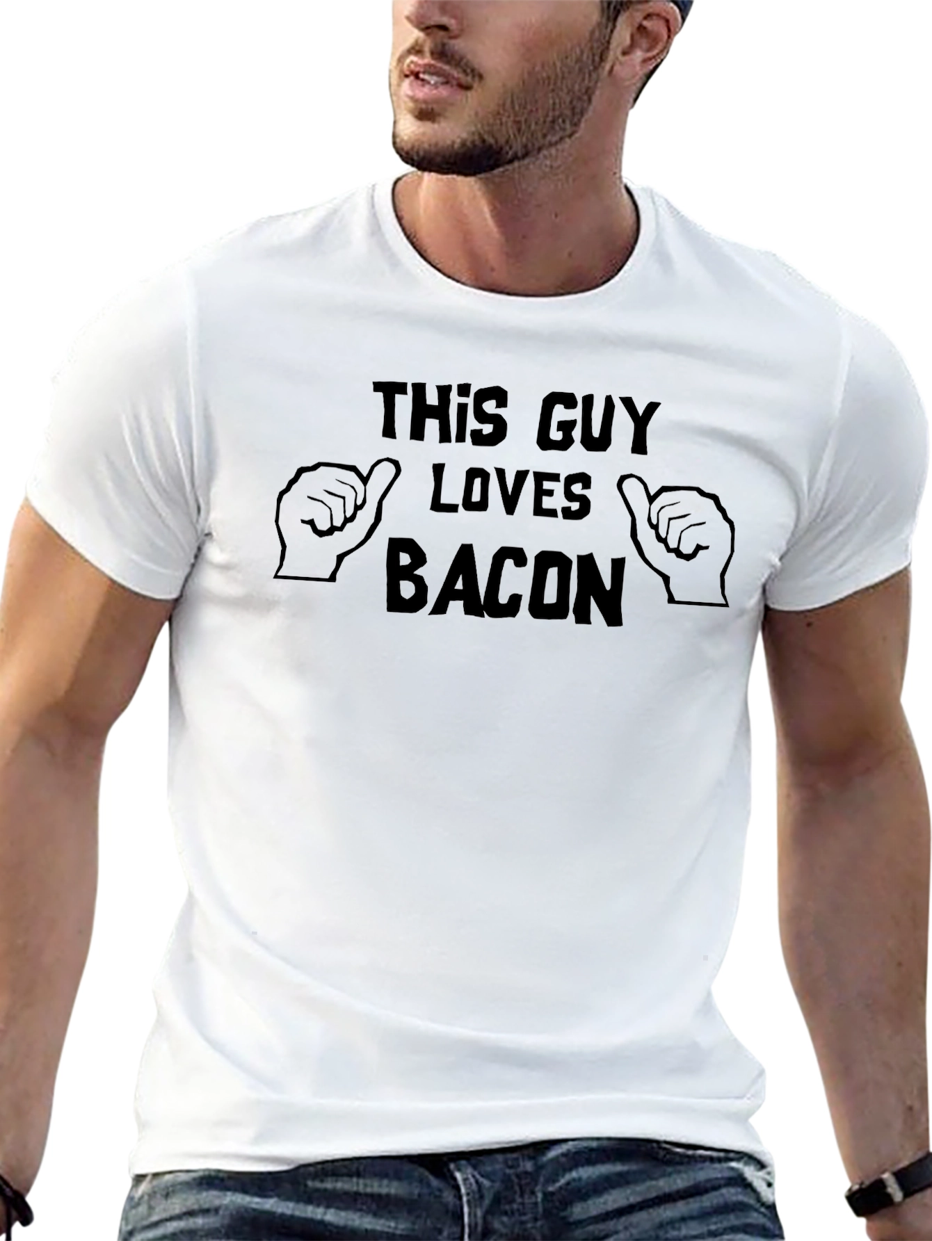 Black This Guy Loves Bacon T-Shirt - Funny Graphic Tee view 13