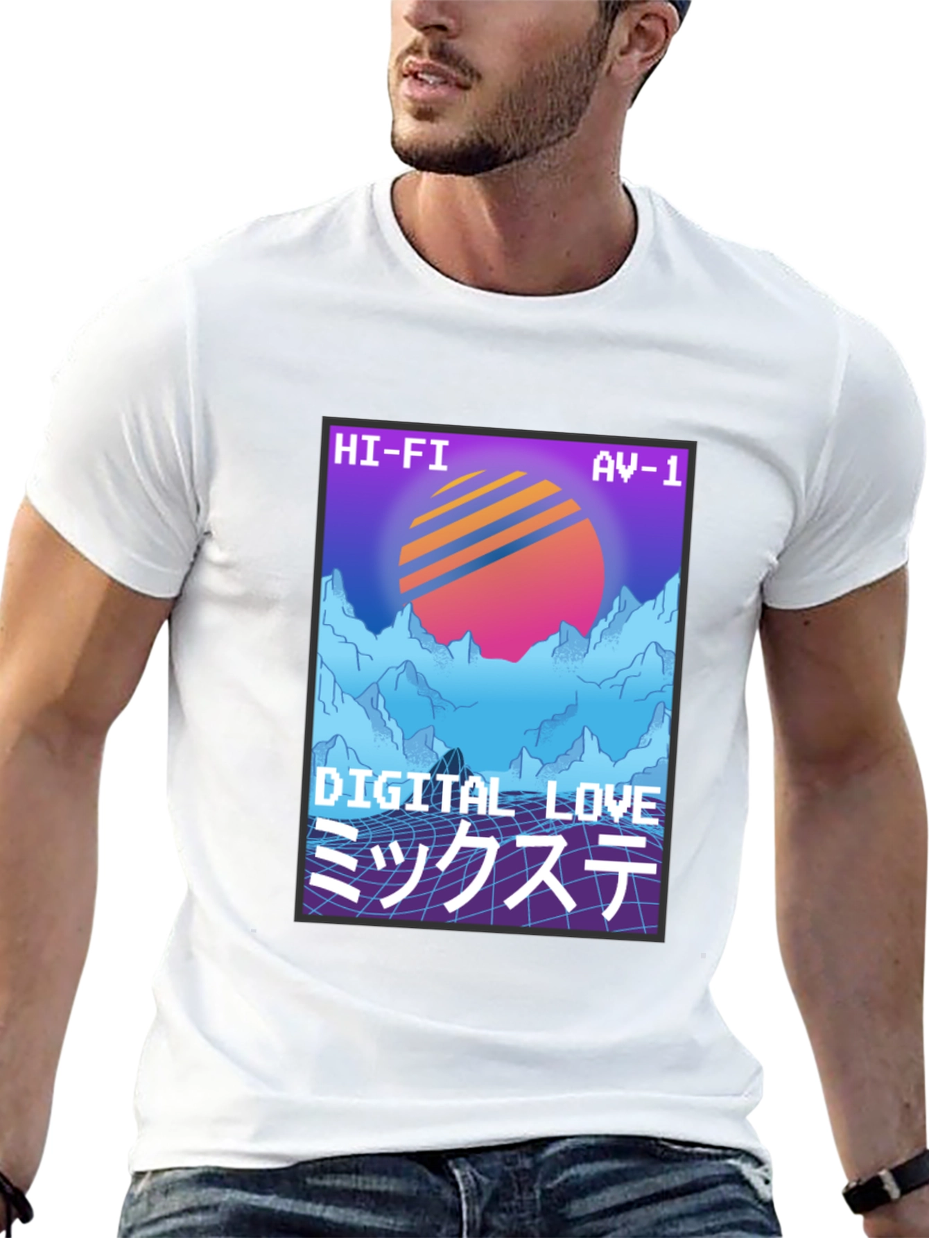 Black Retro Digital Love T-Shirt - 80s Synthwave Style view 13