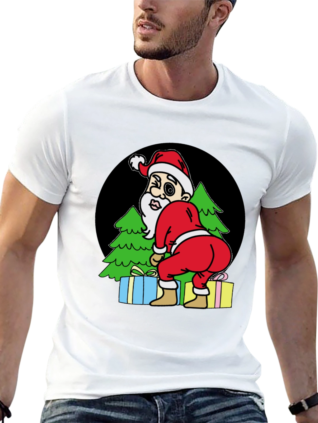 Black Funny Santa T-Shirt - Cheeky Christmas Tee view 13