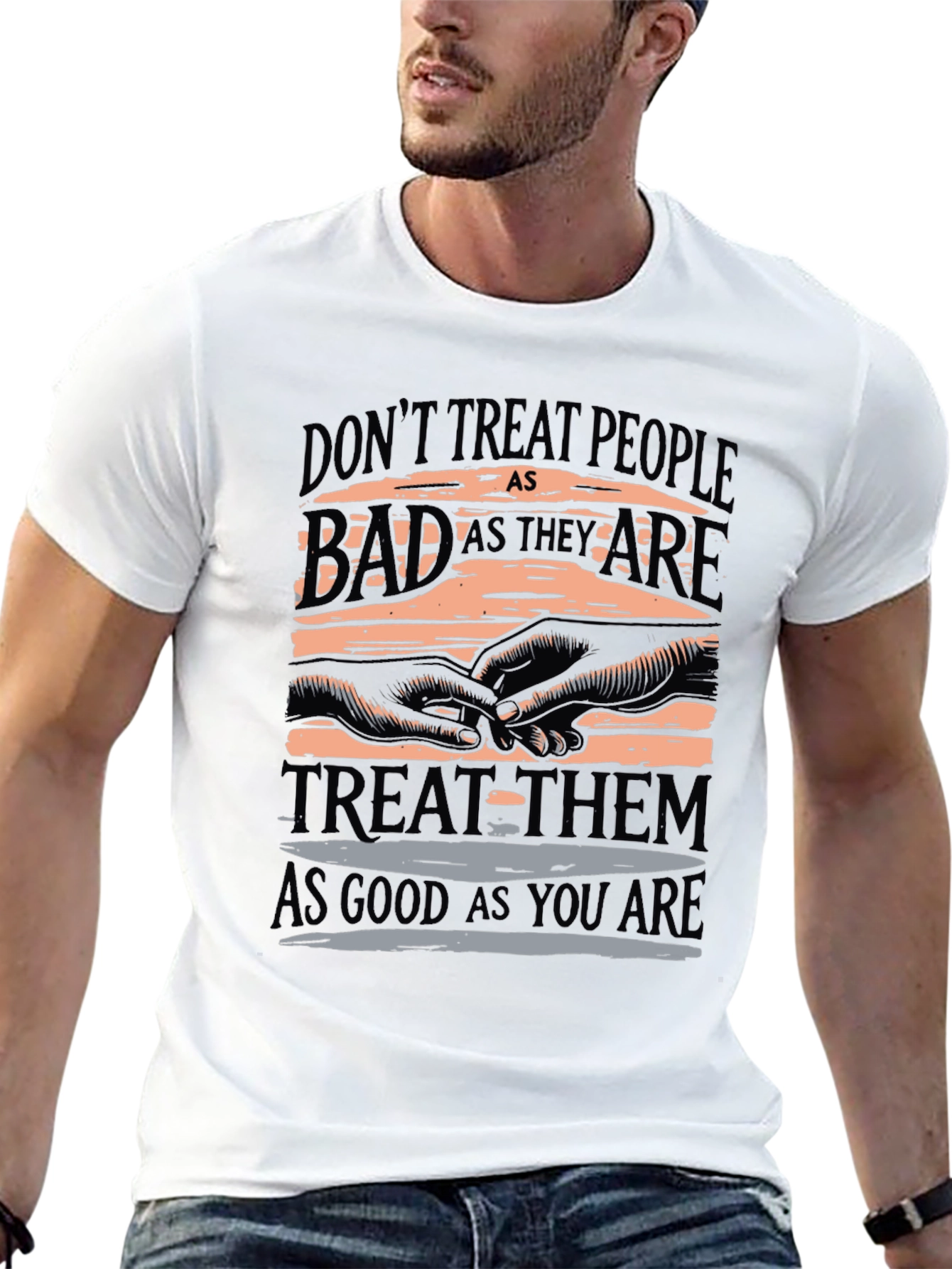 Black Inspirational Graphic T-Shirt - Treat Others Well view 13