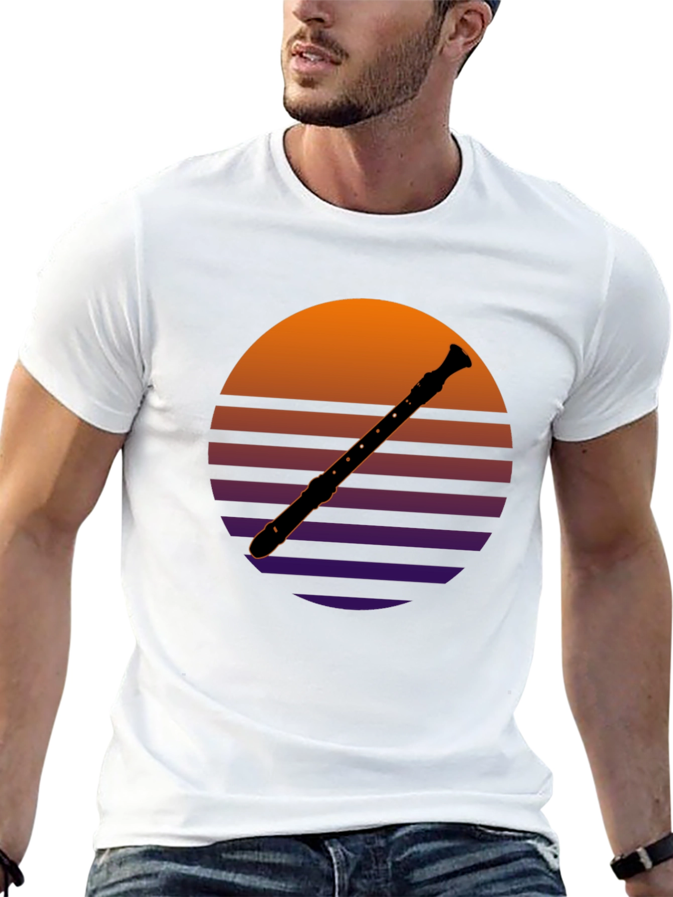 Black Retro Recorder T-Shirt - Vintage Sunset Design view 13