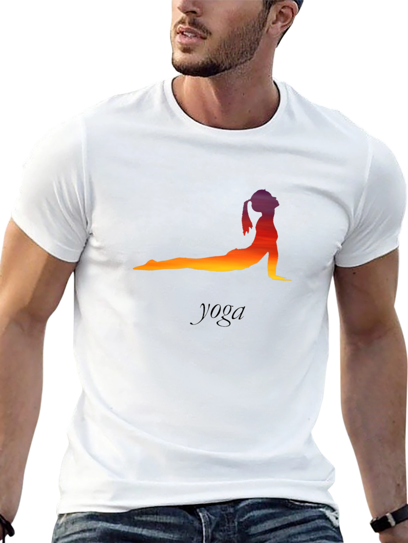Black Yoga Pose T-Shirt - Sunset Silhouette view 13