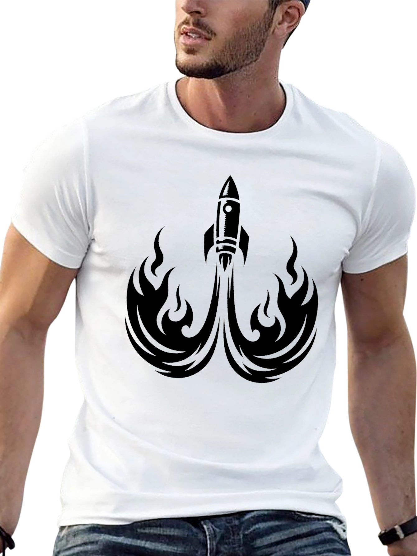 Black Rocket Launch Graphic Tee - Black Crew Neck Shirt view 13