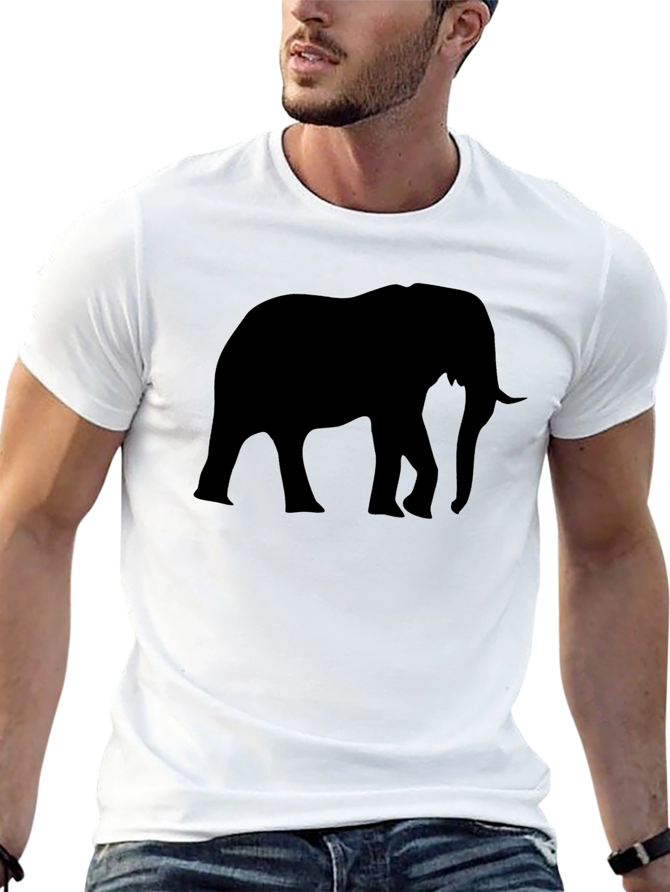 Black Elephant Silhouette Graphic Tee - Black Cotton Blend view 13